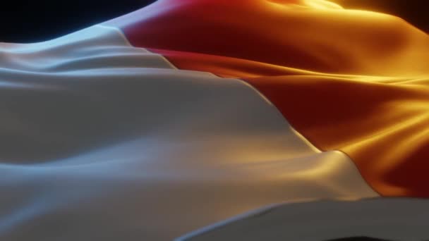 Indonesia Flag Close Low Side Angle Warm Atmospheric Lighting Render — Wideo stockowe