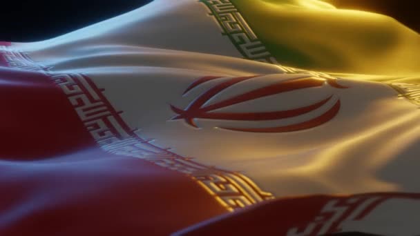 Iran Flag Close Low Side Angle Warm Atmospheric Lighting Render — Wideo stockowe