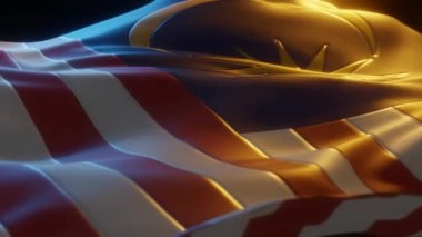 Malaysia Flag, Close up, Low Side Angle with Warm Atmospheric Lighting, 3d render