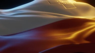 Malta Flag, Close up, Low Side Angle with Warm Atmospheric Lighting, 3d render