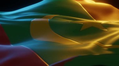 Mauritania Flag, Close up, Low Side Angle with Warm Atmospheric Lighting, 3d render