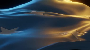 Micronesia Flag, Close up, Low Side Angle with Warm Atmospheric Lighting, 3d render