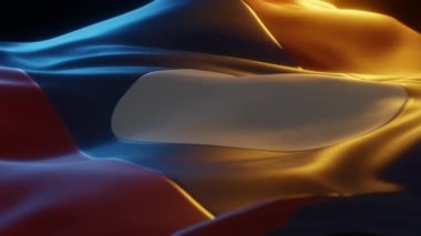Laos Flag, Close up, Low Side Angle with Warm Atmospheric Lighting, 3d render