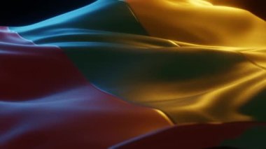Lithuania Flag, Close up, Low Side Angle with Warm Atmospheric Lighting, 3d render