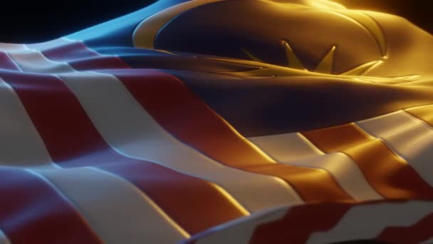 Malaysia Flag Close Low Side Angle Warm Atmospheric Lighting Render — Video