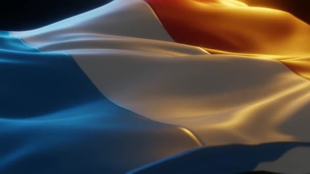 Luxembourgs Flagg Nær Opp Lav Vinkel Med Varm Atmosfærisk Belysning – stockvideo