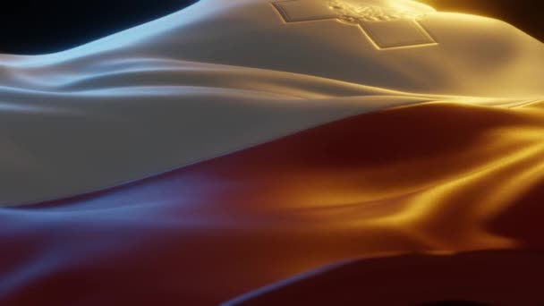 Malta Flag Close Low Side Angle Warm Atmospheric Lighting Render — Video Stock