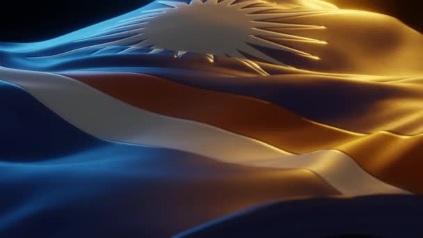Marshall Islands Flag Close Low Side Angle Warm Atmospheric Lighting — Vídeo de Stock
