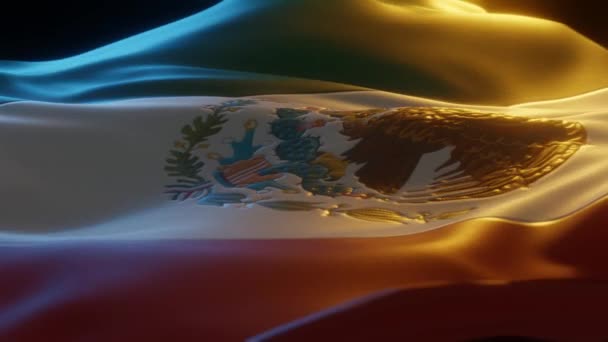 Mexico Flag Close Low Side Angle Warm Atmospheric Lighting Render — Stockvideo