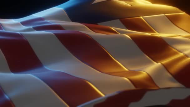 Liberia Flag Close Low Side Angle Warm Atmospheric Lighting Render — Αρχείο Βίντεο