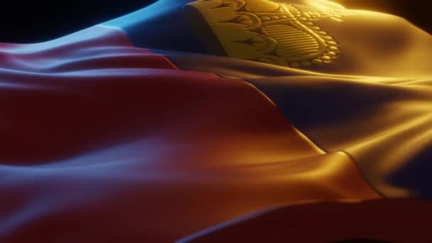 Liechtenstein Flag Close Low Side Angle Warm Atmospheric Lighting Render — Stock video