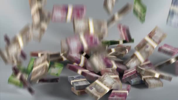 Banconote Del Sudafrica Denaro Rand Sudafricano Valuta Zar Bundles Falling — Video Stock