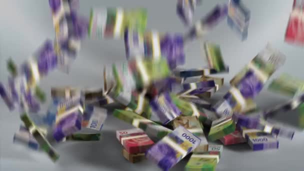Швейцария Банкноты Деньги Швейцарский Франк Валюта Падающие Связки Швейцарских Франков — стоковое видео