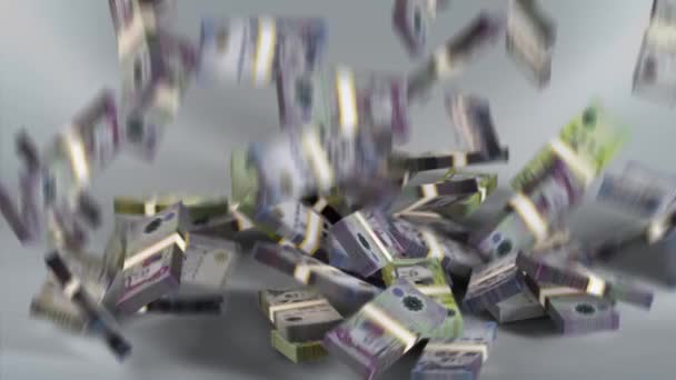 Arábia Saudita Notas Dinheiro Riyal Saudita Moeda Sar Pacotes Queda — Vídeo de Stock