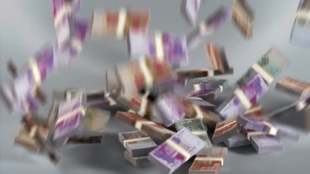 Pakistan Banknotes Money Pakistani Rupee Currency Pkr Bundles Falling — стокове відео