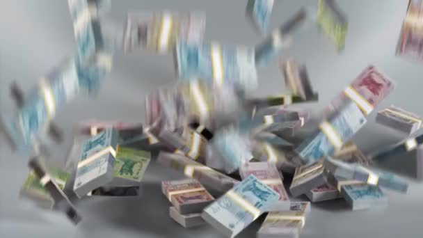 Moldova Banknotes Moldovan Money Leu Mdl Bundles Falling — Stok video