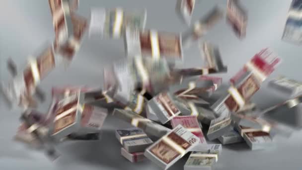 冰岛钞票 冰岛货币 克罗纳 Isk Bundles Falling — 图库视频影像