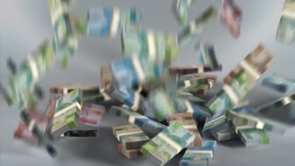 印度尼西亚钞票 印度尼西亚货币 印尼盾Rp Idr Bundles Falling — 图库视频影像