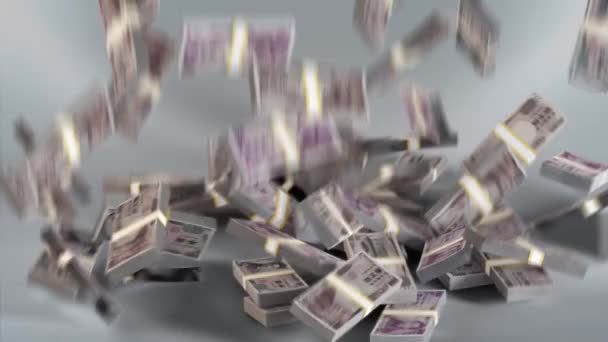 Japão Notas Dinheiro Iene Moeda Jpy Bundles Falling — Vídeo de Stock