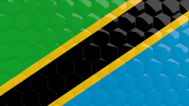 Soyut Tanzanya Bayrağı Arkaplan Tanzanya Bayrağı Bal peteği Parlak yansıtıcı mozaik döşemeler 3D 