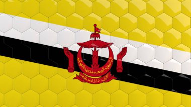 Brunei Bayrağı Altıgen Arkaplan Bal Tarağı Parlak Yansıtıcı Mozaik Döşemeler 3D 