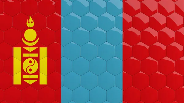 Absztrakt Mongólia Zászló Hexagon Háttér Méhsejt Fényes Tükröződő Mozaik Csempe — Stock Fotó