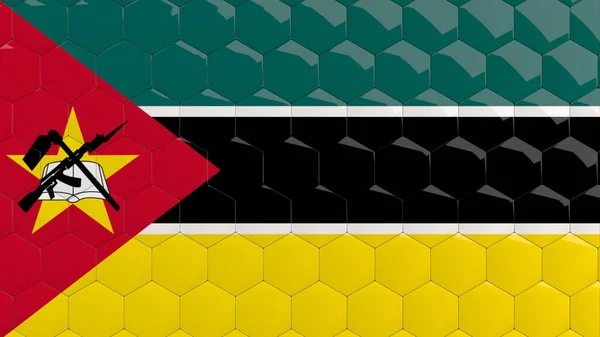 Abstrakt Moçambique Flagga Hexagon Bakgrund Bikaka Glansiga Reflekterande Mosaik Kakel — Stockfoto
