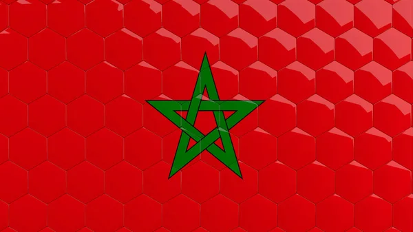 Abstraktní Maroko Vlajka Šestiúhelník Pozadí Marocké Vlajky Voštinové Lesklé Reflexní — Stock fotografie