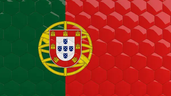 抽象的なポルトガル旗 六角形の背景 ポルトガル旗 ハニカム光沢のある反射モザイクタイル 3Dレンダー — ストック写真