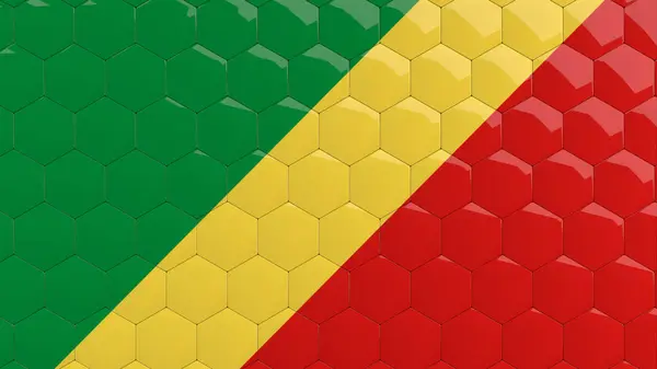 Soyut Kongo Cumhuriyeti Altıgen Bayrağı Arkaplan Kongo Bayrağı Bal peteği Parlak yansıtıcı mozaik döşemeler 3D 