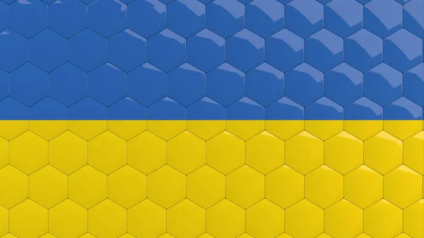 Soyut Ukrayna Bayrağı Arkaplan Ukrayna Bayrağı Bal peteği Parlak yansıtıcı mozaik döşemeler 3D 