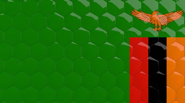 Soyut Zambiya Bayrağı Arkaplan Zambiya Bayraklı Bal peteği Yansıtıcı Mozaik Döşemeler 3D 