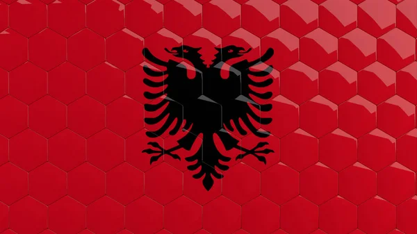 Albania Flag Hexagon Background Albanian Flag honeycomb glossy reflective mosaic tiles 3D Render