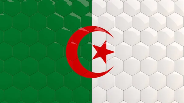 Algieria Flaga Sześciokąt Tło Algierska Flaga Plaster Miodu Błyszczące Odblaskowe — Zdjęcie stockowe