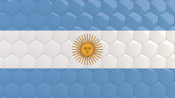 Argentinien Flagge Hexagon Hintergrund Argentinische Flagge Waben Glänzend Reflektierenden Mosaikfliesen — Stockfoto