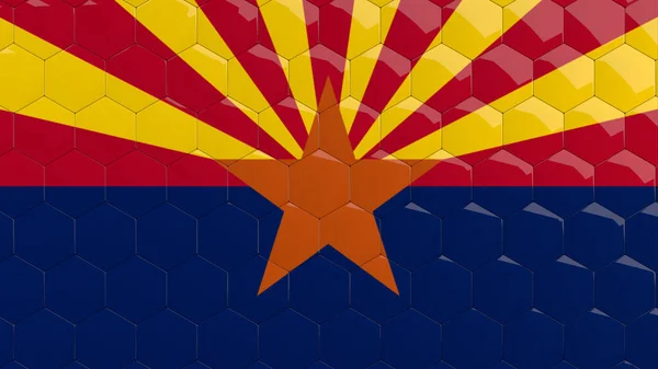 Arizona Flag USA Hexagon Arkaplanı Arizonan Bayraklı bal peteği yansıtıcı mozaik fayanslar 3D Render American State Flag