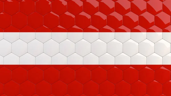Österrike Flagga Hexagon Bakgrund Österrikiska Flagga Bikaka Glansiga Reflekterande Mosaik — Stockfoto