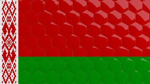ベラルーシの旗六角形の背景の蜜蜂の巣の光沢のある反射モザイク タイル3Dレンダー — ストック写真