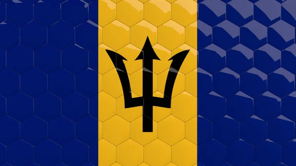 Barbados Flaga Sześciokąt Tło Plaster Miodu Błyszczące Odblaskowe Mozaiki Render — Zdjęcie stockowe