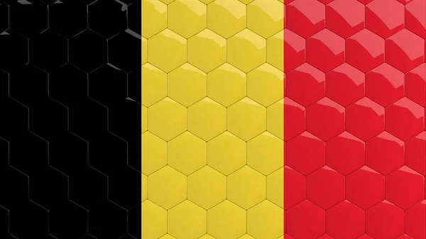 要旨ベルギー国旗ヘキサゴン背景ベルギー国旗ハニカム光沢のある反射モザイクタイル3Dレンダリングドレープオーベルジュベルギー — ストック写真