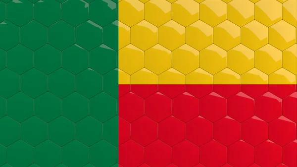Benin Flag Hexagon Bakgrund Bikaka Glansiga Reflekterande Mosaik Plattor Render — Stockfoto