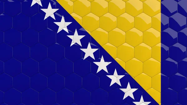 Боснийский Флаг Шестиугольник Фон Боснийский Флаг Медовые Соты Глянцевые Отражающие — стоковое фото