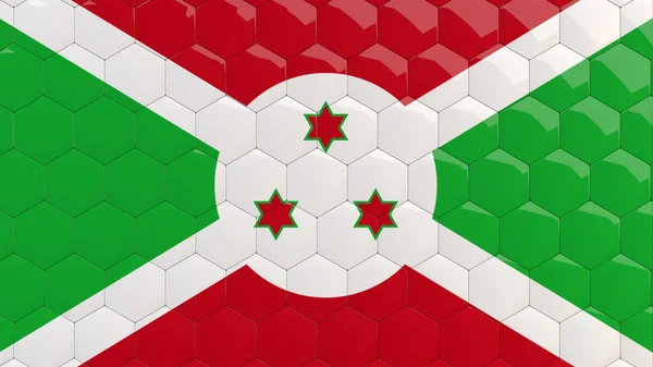 Σημαία Μπουρούντι Εξάγωνο Φόντο Κυψελίδα Γυαλιστερό Ανακλαστικό Ψηφιδωτό Πλακάκια Render — Φωτογραφία Αρχείου