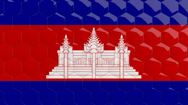 Kambodża Flaga Sześciokąt Tło Plaster Miodu Błyszczące Odblaskowe Mozaiki Render — Zdjęcie stockowe