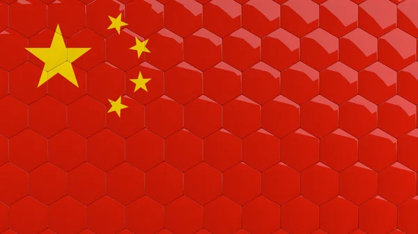 Çin Bayrağı Altıgen Arkaplan Çin Bayrağı Bal Tarağı Yansıtıcı Yansıtıcı Mozaik Döşemeler 3D 