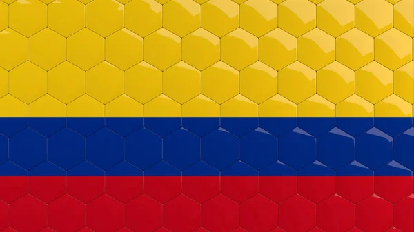 Kolumbien Flagge Hexagon Hintergrund Kolumbianische Flagge Waben Glänzend Reflektierenden Mosaikfliesen — Stockfoto