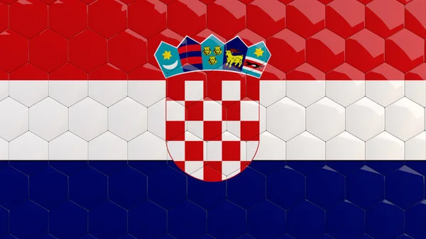 Kroatien Flagga Hexagon Bakgrund Kroatiska Flagga Bikaka Glansiga Reflekterande Mosaik — Stockfoto