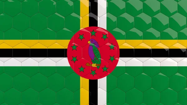 Dominica Flagga Hexagon Bakgrund Dominikanska Flagga Bikaka Glansiga Reflekterande Mosaik — Stockfoto