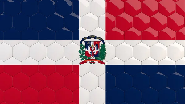 Dominikanska Republiken Flagga Hexagon Bakgrund Dominikanska Flaggan Bikaka Glansiga Reflekterande — Stockfoto