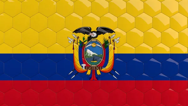 Ecuador Flagge Hexagon Hintergrund Waben Glänzend Reflektierenden Mosaikfliesen Render — Stockfoto